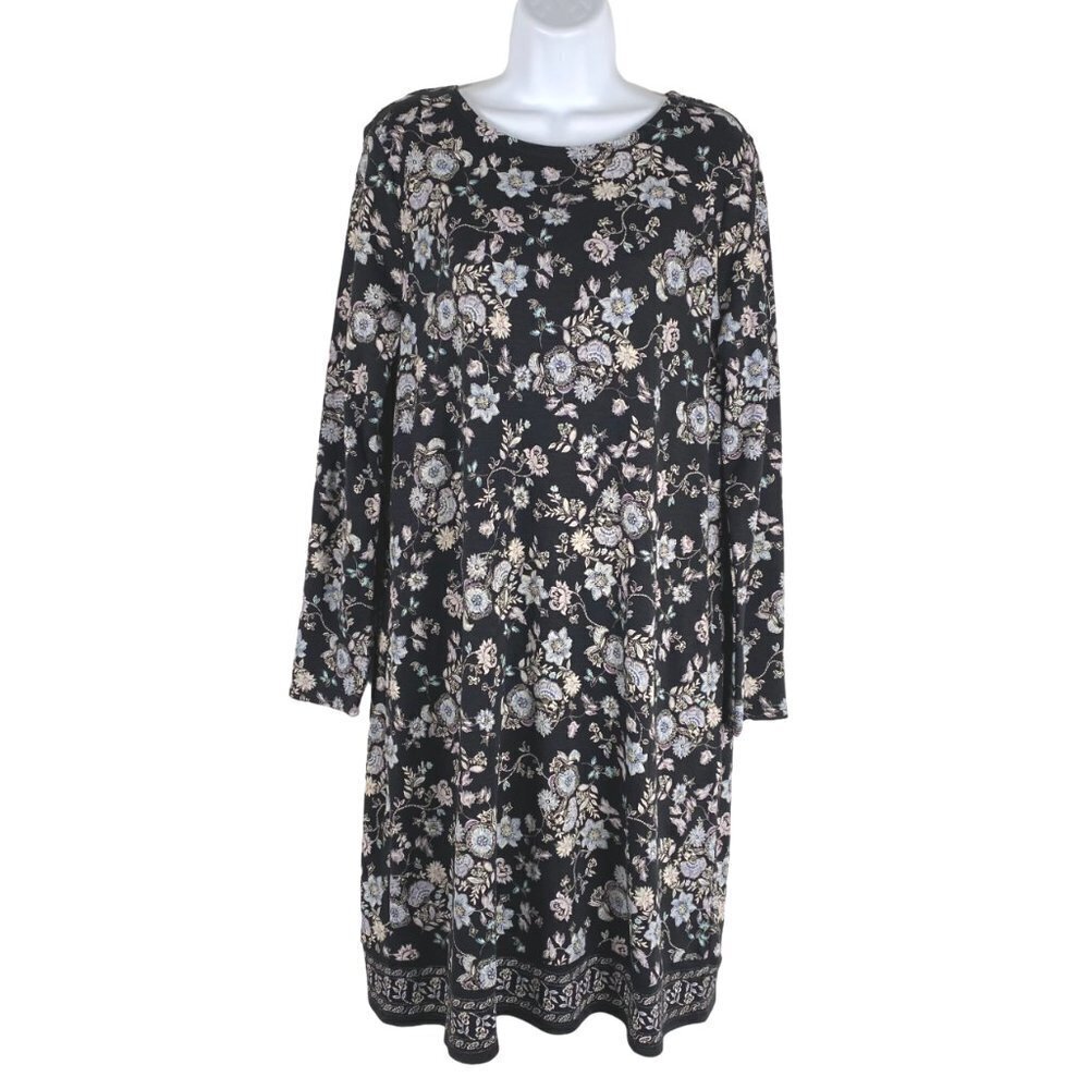 J. Jill Dress Medium Floral Long Sleeve Cotton Blend Lace Up Back NWT DR-1413‎